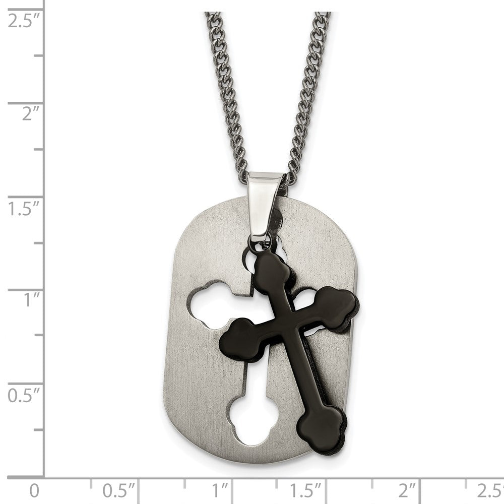 Titanium Brushed Black IP-plated Moveable Cross 22in Necklace