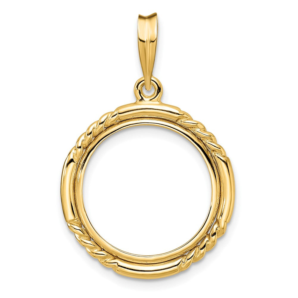 Wideband Distinguished Coin Jewelry 14k Polished Quadruple Twist and Bright 16.5mm Prong Coin Bezel Pendant