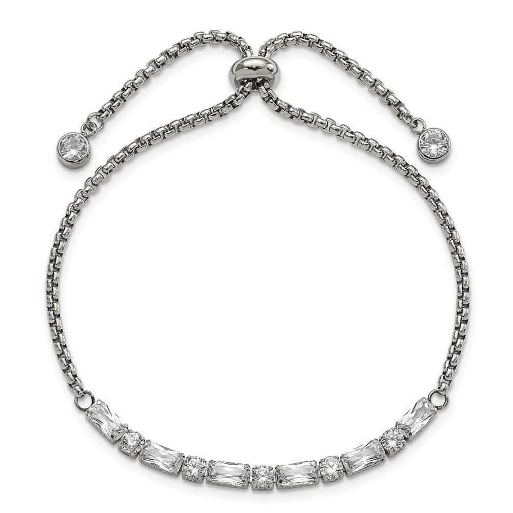 Stainless Steel Polished with CZ Adjustable Bracelet 8.5 inches
