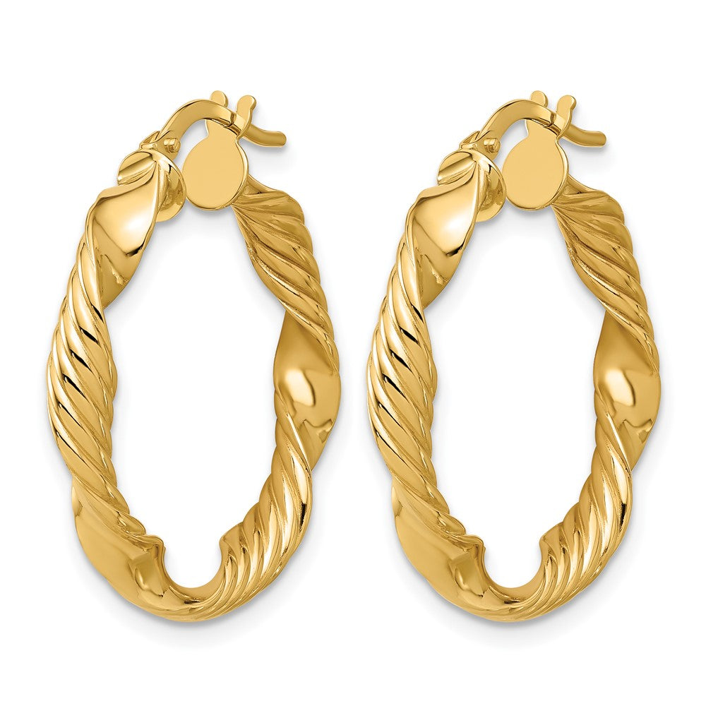 14K Gold Polished & Textured Round Hoop Earrings