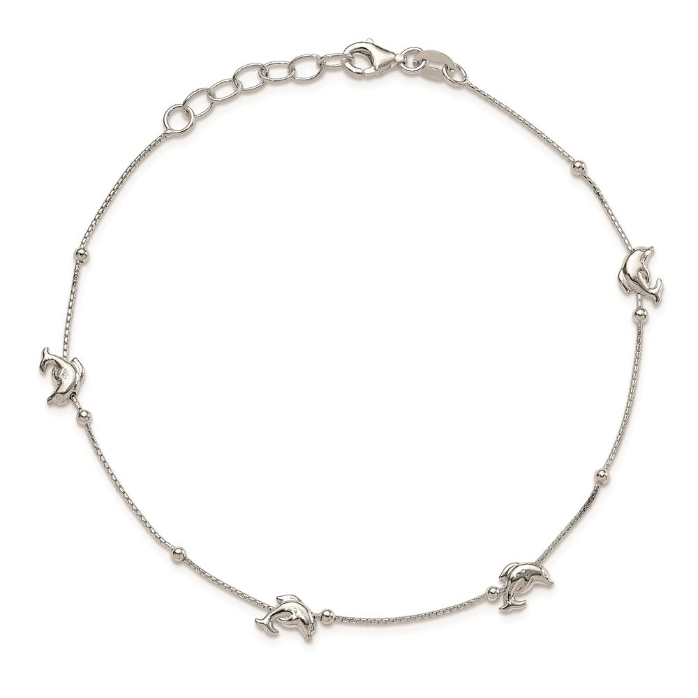 Sterling Silver Polished Dolphin9in Plus 1in Ext. Anklet 9 inches