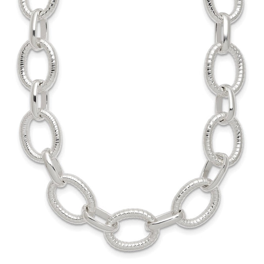 Sterling Silver Polished Fancy Link Necklace 18 Inches
