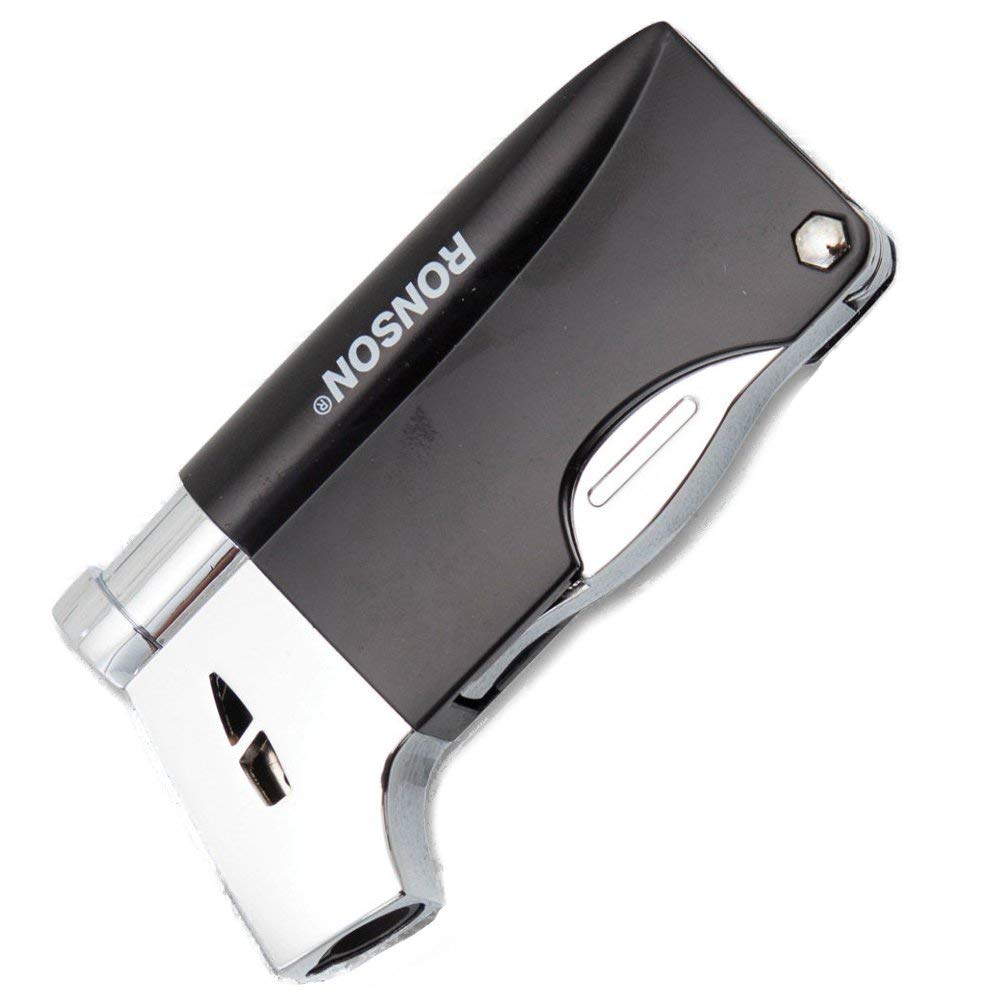 Ronson Refillable Black Metal Cigar Lighter with Spoon/Poker/Tamper/Cigar Punch QGM22129