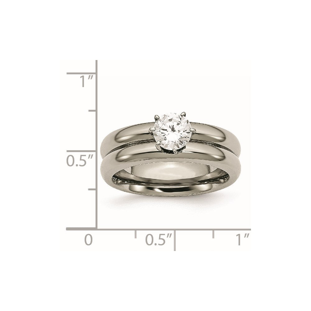 Titanium Polished with CZ Ring Size - 7