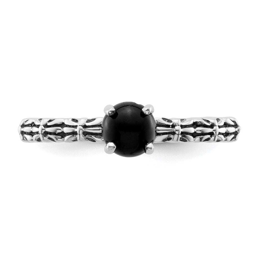 Sterling Silver Stackable Expressions Antiqued Black Agate Ring Size -10