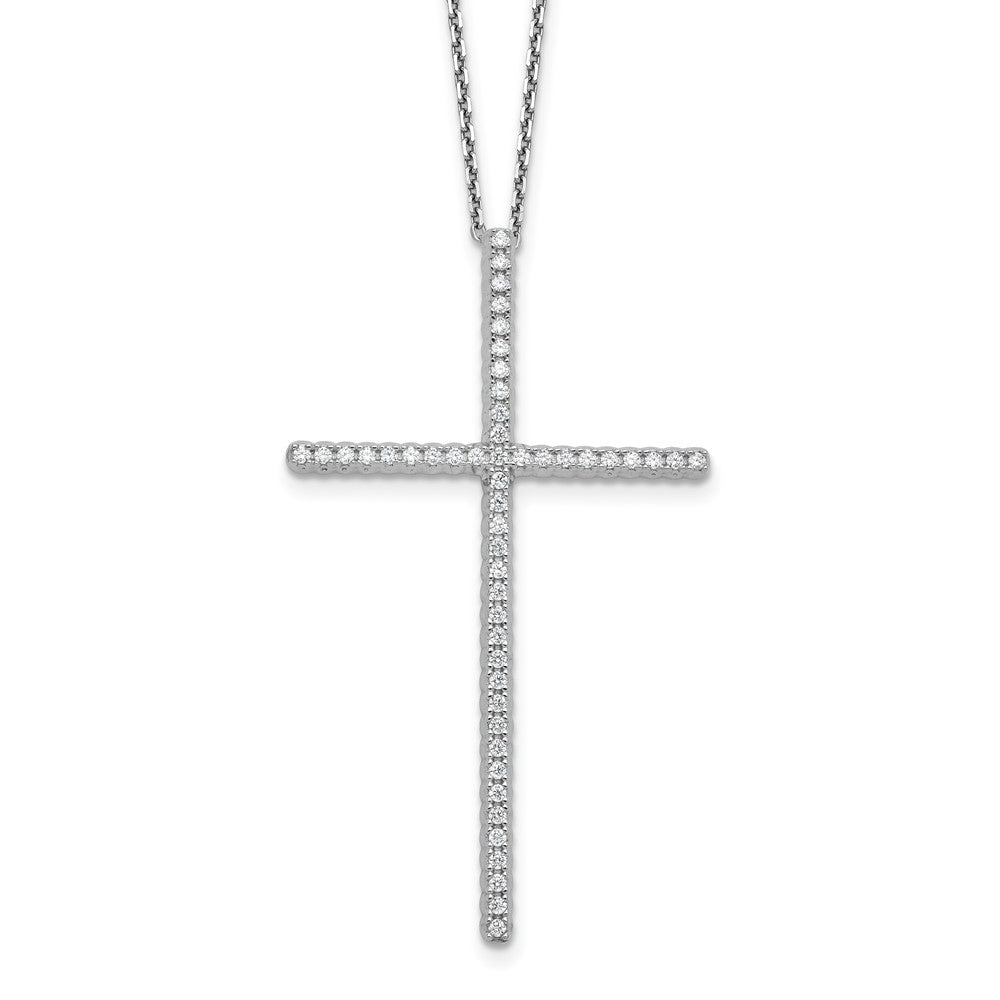 Sterling Shimmer Sterling Silver Rhodium-plated 1.3mm CZ 50 Stone Cross 16 inch with 2 inch Extension Necklace 16 Inches