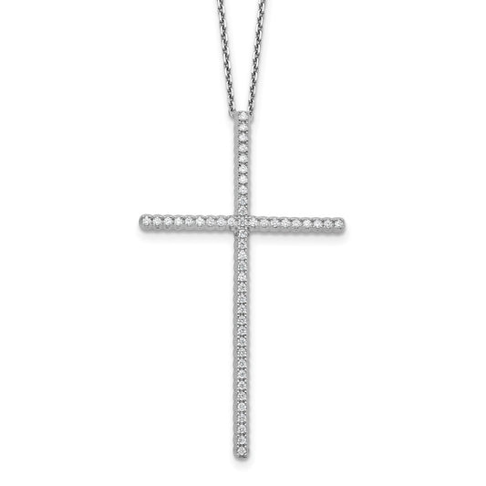 Sterling Shimmer Sterling Silver Rhodium-plated 1.3mm CZ 50 Stone Cross 16 inch with 2 inch Extension Necklace 16 Inches