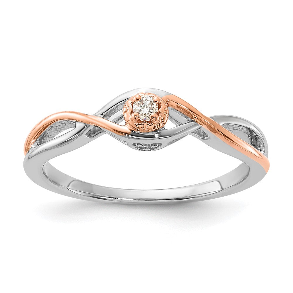 Sterling Silver w/ 10k Rose Accent Polished Twisted Diamond Ring