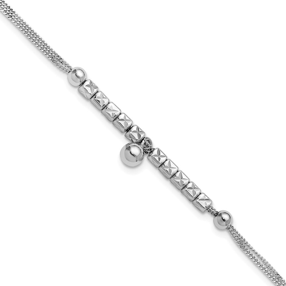 Sterling Silver RH-plat Pol. Fancy 2-strand w/1in ext. Bracelet 8  inches