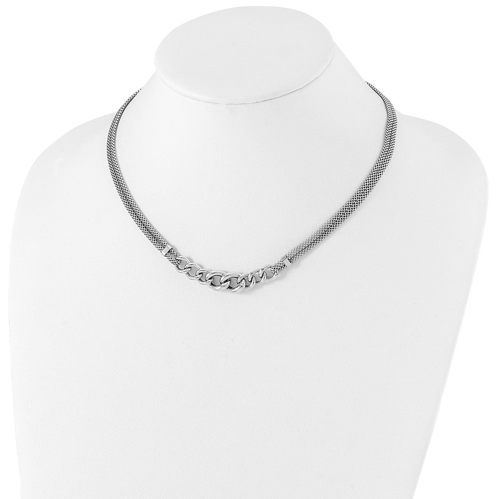 Sterling Silver Rhodium-plated Fancy Chain w/2in Ext. 2-strand Necklace