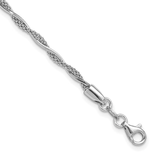 Sterling Silver Rh-plated Polished Twisted w/1in ext. Bracelet 8  inches