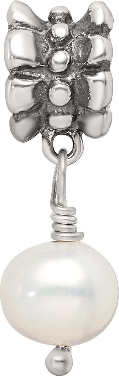 Reflection Beads QRS542 Sterling Silver FW Cultured Pearl Dangle Bead - Antiqued & Polished
