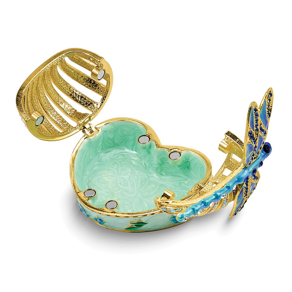 Luxury Giftware by Jere Bejeweled JEWELEE Dragonfly on Heart Trinket Box with Matching 18 inch Necklace