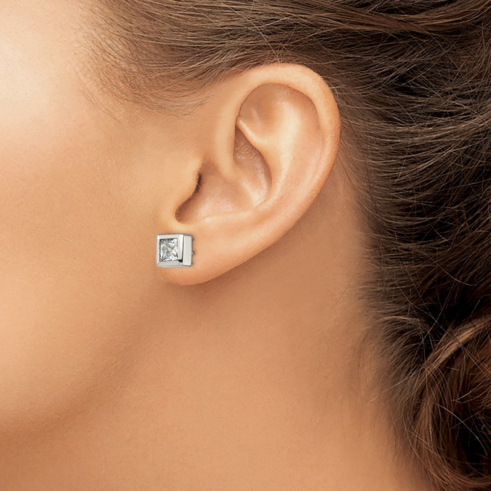 Stainless Steel Polished Square CZ Post Earrings