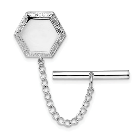 Kelly Waters Rhodium-plated Hexagon with Scrolled Edge Engravable Tie Tac QKW580