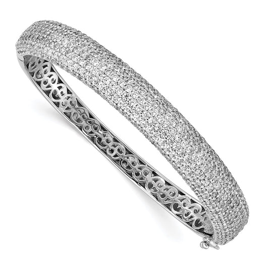 Sterling Shimmer Sterling Silver Rhodium-plated 360 Stone CZ Pav‚ Hinged Bangle 7 inches