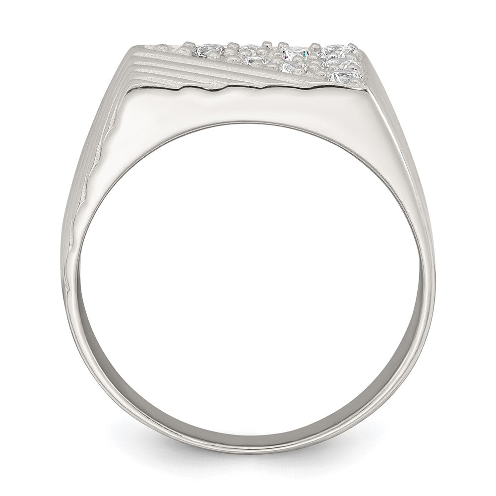 Sterling Silver Polished and Grooved White CZ Size 10 Mens Ring