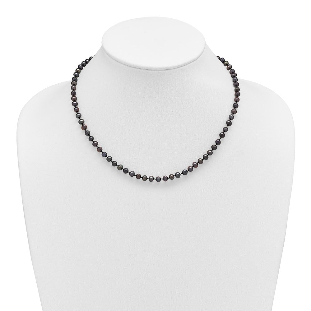 Sterling Silver Rhodium-plated 4-5mm Black Near-Round Freshwater Cultured Pearl 16 inch Necklace 16 Inches
