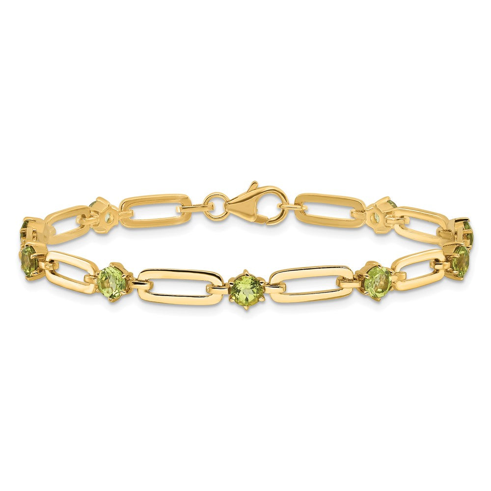 Sterling Silver Gold-tone 5mm 3.6PE Peridot Paperclip Chain Bracelet 7.5 inches