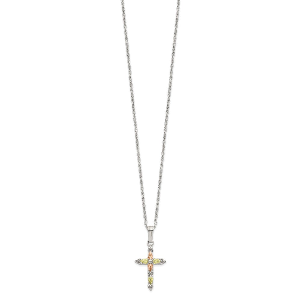 Landstrom's Mt. Rushmore Black Hills Sterling Silver 12K Gold Accents Cross 18 inch Spring Ring Clasp Necklace 18 Inches