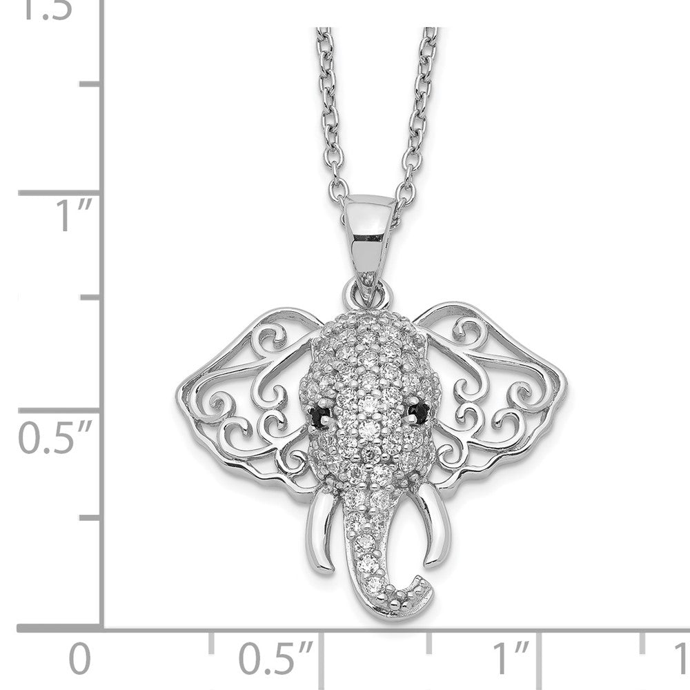 Cheryl M Sterling Silver Rhodium-plated Brilliant-cut Black and White CZ Filigree Elephant 18 Inch Necklace 18 Inches