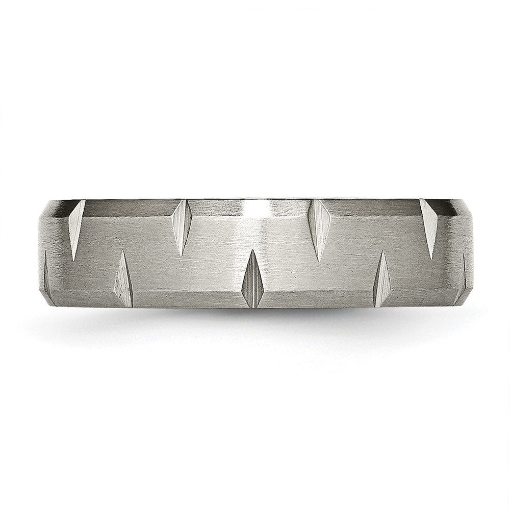 Titanium Brushed 6mm Beveled Edge Notched Band Size - 11.5