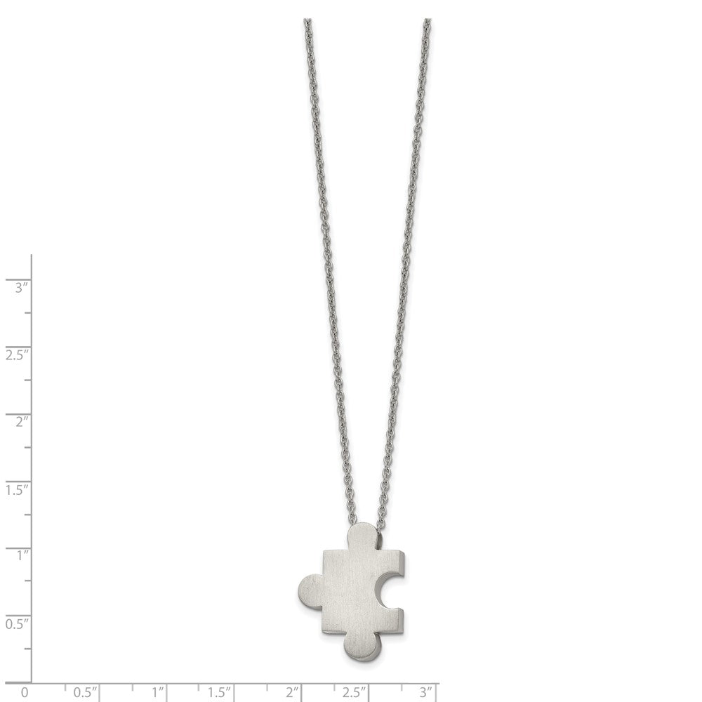 Stainless Steel Brushed Puzzle Piece 16in w/2.75in ext. Necklace