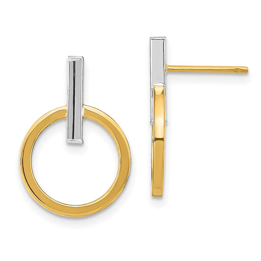 14K w/ White Rhodium Polished Post Dangle Earrings