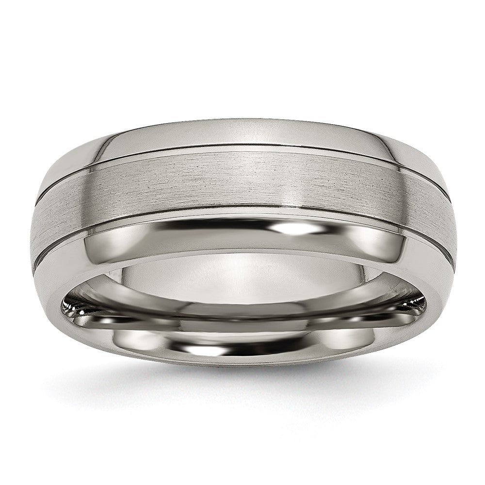 Titanium Brushed and Polished 8mm Grooved Band Size - 10