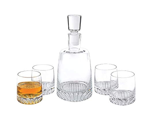 Badash Crystal Park Avenue European Mouth Blown 5 Piece Decanter & Rock Glasses Set (K830)