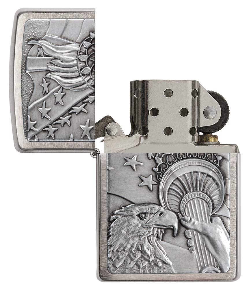 Zippo Patriotic Windproof Pocket Lighter, Brushed Chrome