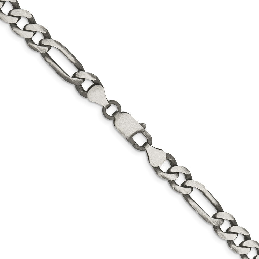 Sterling Silver Antiqued 7.5mm Figaro Chain 24 Inches