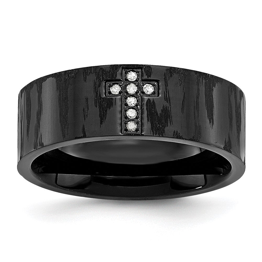 Stainless Steel Polished/Matte Black IP-plated 1/20ct Diamond Cross Band Size - 10
