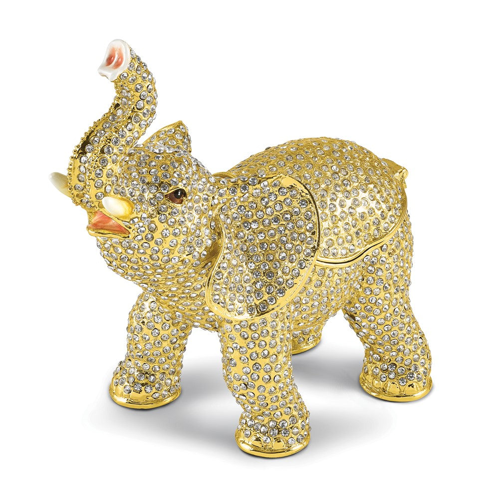 Luxury Giftware by Jere Bejeweled Crystal Gold-tone Enamelled HANNO Gold-tone Elephant Trinket Box and Matching 18 Inch Necklace