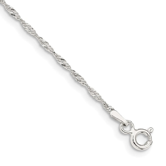 Sterling Silver 1.4mm Singapore Chain Anklet 9 inches