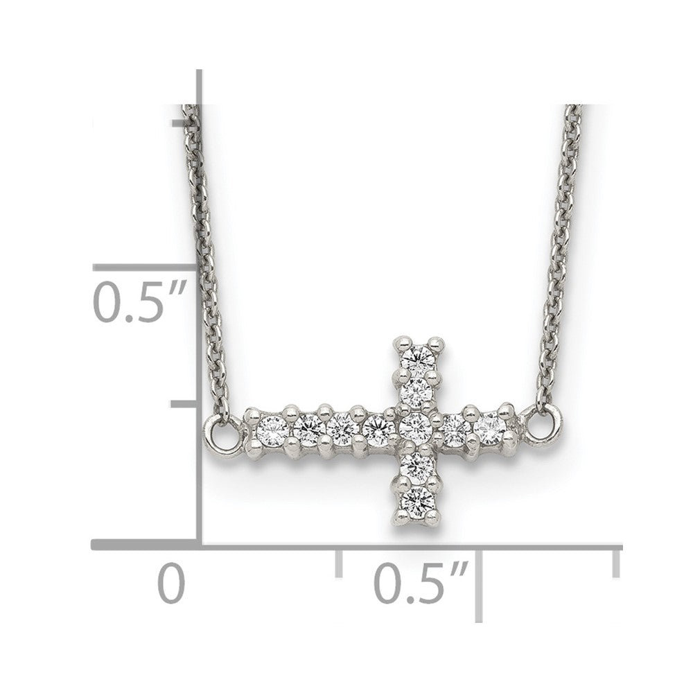 Sterling Silver 18in CZ Sideways Cross Necklace 18 Inches
