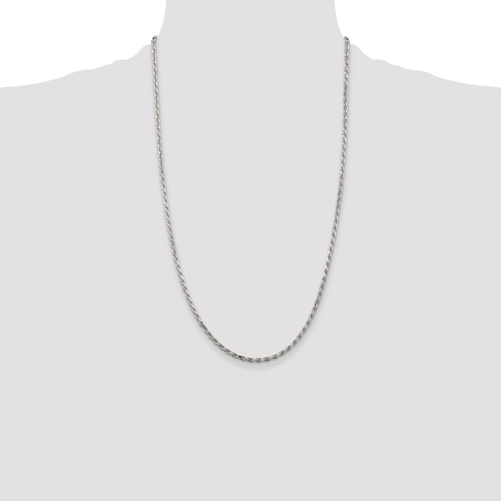 Sterling Silver Rhodium-plated 2.5mm Diamond-cut Rope Chain 26 Inches