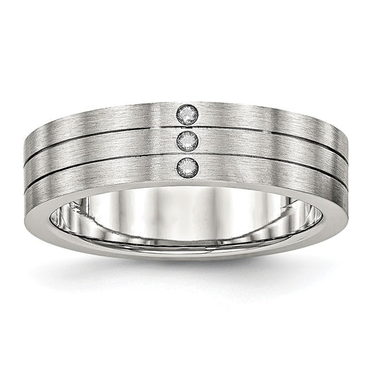 Stainless Steel Brushed w/CZ 6mm Grooved Band