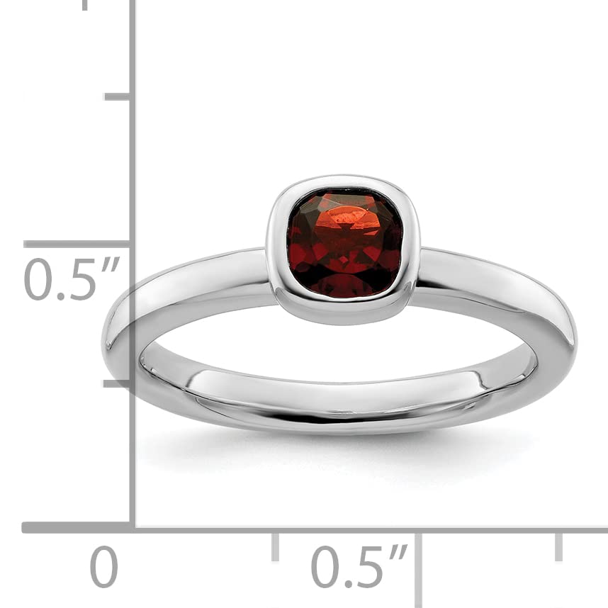 Sterling Silver Stackable Expressions Cushion Cut Garnet Ring Size -8
