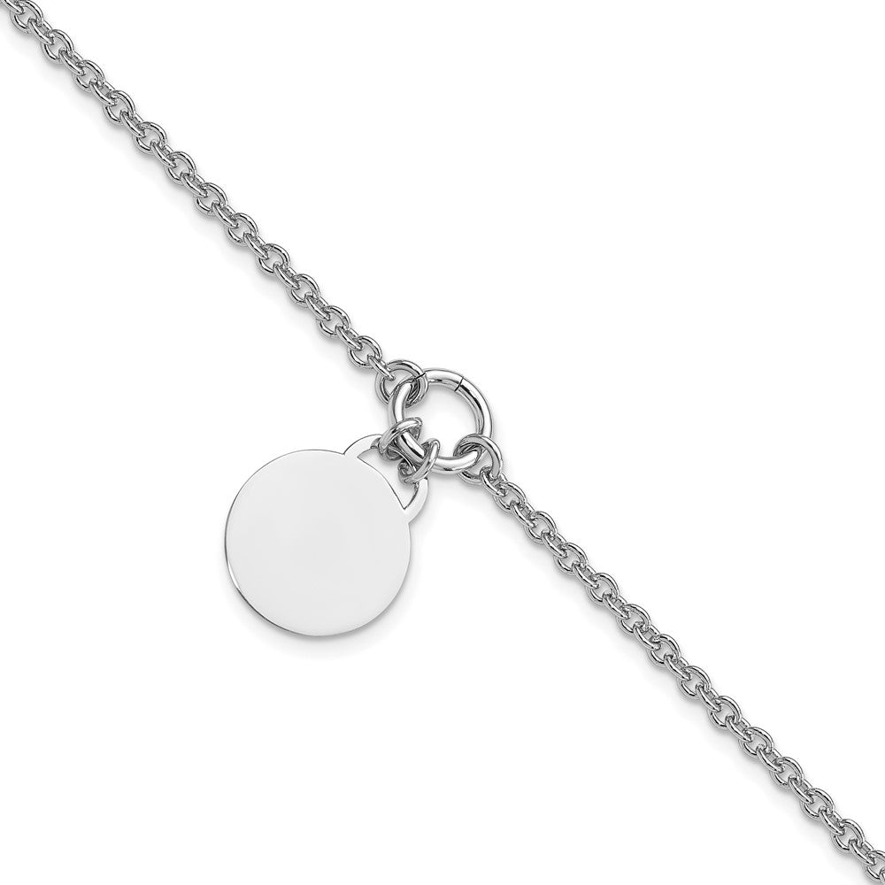 Sterling Silver Rhodium-plated Engravable Disc w/1in ext Bracelet 8 inches