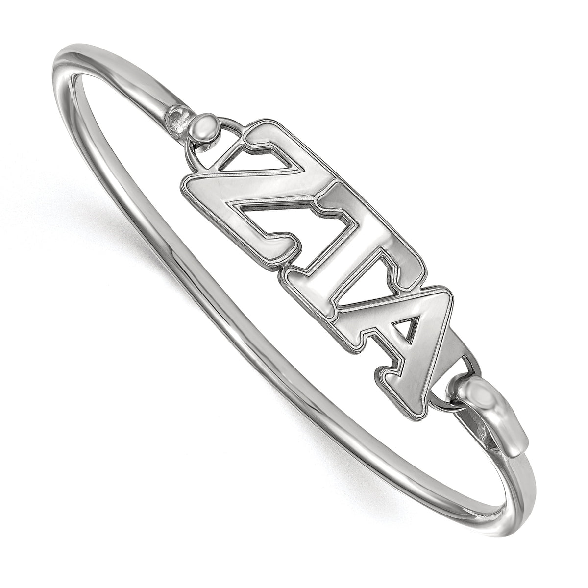 Sterling Silver Official Licensed Greek Sororities 7in Zeta Tau Alpha (ZTA) Small Hook and Clasp Bangle