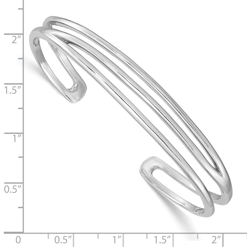 Sterling Silver RH-plated Polished Three Line Cuff Bangle 7.75 inches