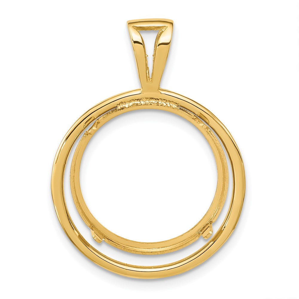 Wideband Distinguished Coin Jewelry 14k Polished Offset Double Circle 17.8mm Prong Coin Bezel Pendant