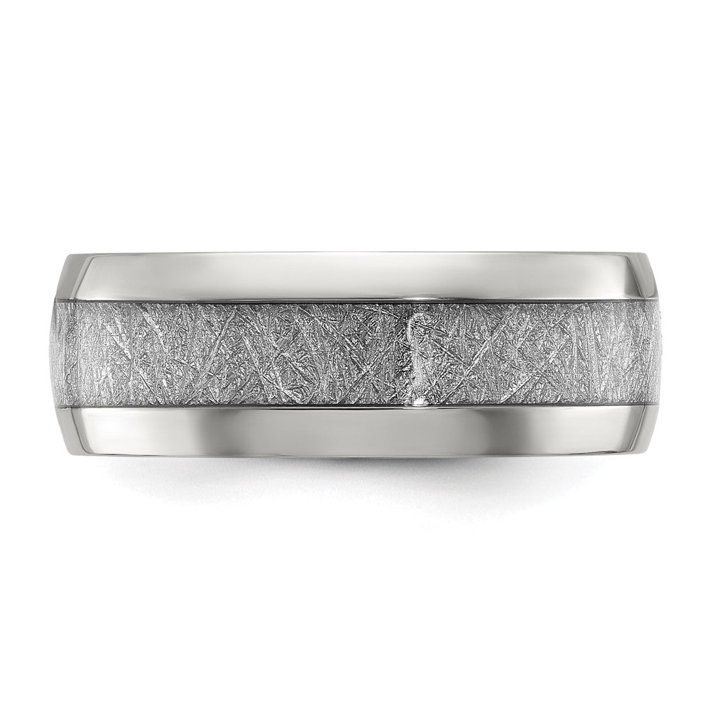 Stainless Steel Polished Glitter Paper Inlay Center 8mm Band Size - 10