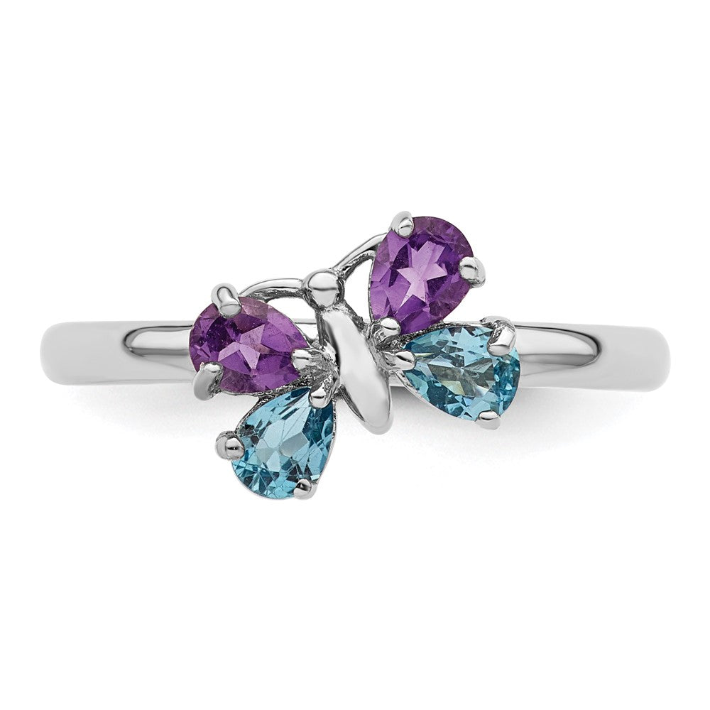 Sterling Silver Stackable Expressions Polished BT & AM Butterfly Ring Size -10