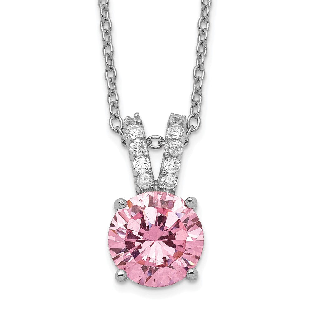 Cheryl M Sterling Silver Rhodium-plated Pink and White Brilliant-cut CZ Split Bail 18 Inch Necklace 18 Inches