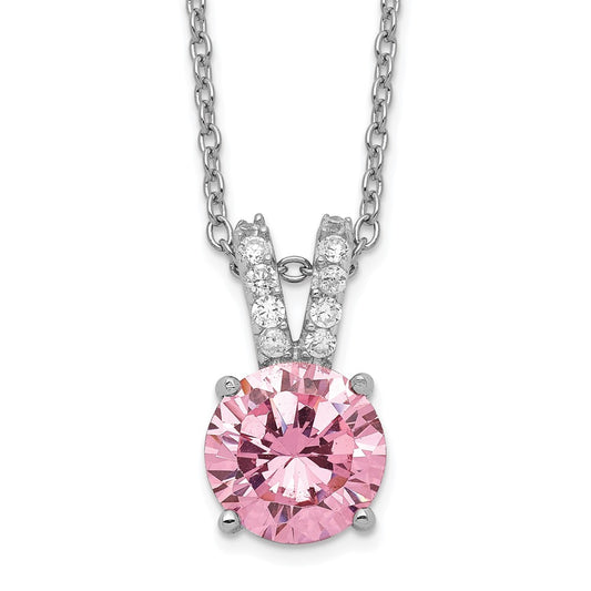Cheryl M Sterling Silver Rhodium-plated Pink and White Brilliant-cut CZ Split Bail 18 Inch Necklace 18 Inches