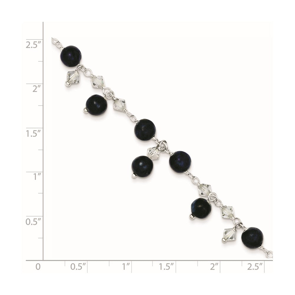 Sterling Silver 9 inch Shadow Crystal & Lapis Anklet 9 inches