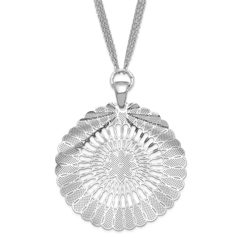 Sterling Silver Ruthenium-plated Fancy Floral Circle Necklace