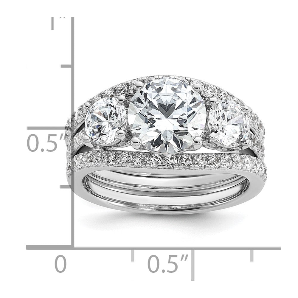 Cheryl M Sterling Silver Rhodium-plated Polished 3-Stone CZ Ring with 2 Bands Ring Set